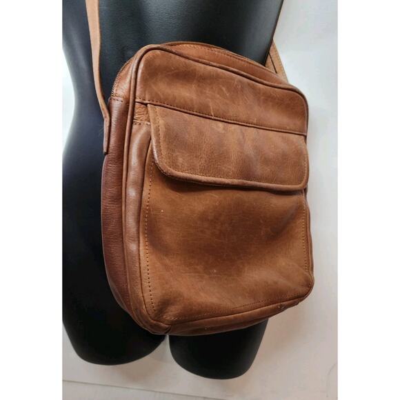Vintage Y2K Wilson's Leather Cross Body Messenger Bag Brown Satchel Purse - Picture 13 of 15